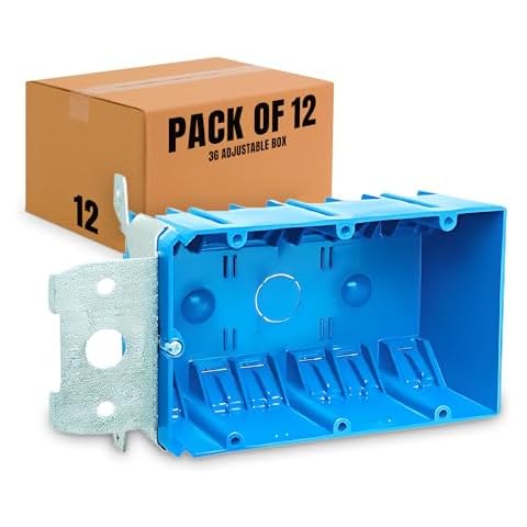 Select Adjustable Plastic Box 3-Gang PVC New Work Standard Switch/Outlet Wall Electrical Box 49 Cubic, 12 Pack Cover