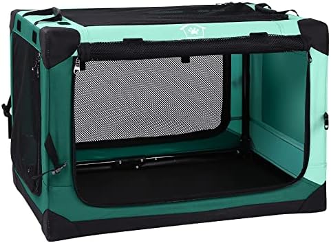 Ownpets 4 Door Folding Dog Crate,Unfolded dimension L&M Size Portable Pet Crate with Strong Steel Frame for Dogs & Cats, Detachable Soft Indoor & Outdoor Kennel