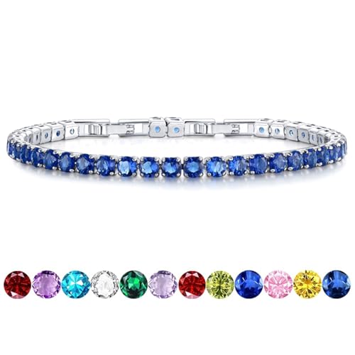 HEEYA Birthstone Jewelry for Women,White Gold Plated Birthstone Bracelets,Tennis Bracelets with Cubic Zirconia,Slider Rhinestone Bracelet,Birthday Christmas Jewelry Gifts for Wife Daughter Sister