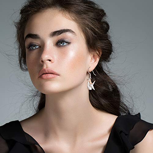 Sterling Silver Origami Crane Earrings Hypoallergenic Cute Rose Gold Dangle Fashion Cubic Zirconia Love Drop Piercing Post Bird And Girl Earring Matching Valentines Day #TOP1