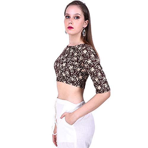 Image of Fressia Fabrics Pure Cotton Kalamkari Print Readymade Saree Blouse for Women