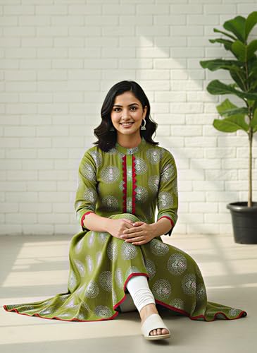 Image of Yash Gallery Women's Cotton Relaxed Fit Anarkali Kurta