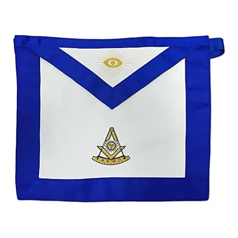 Imason mens Past Master Masonic White Synthetic Leather Apron, White and Blue, Medium Cover