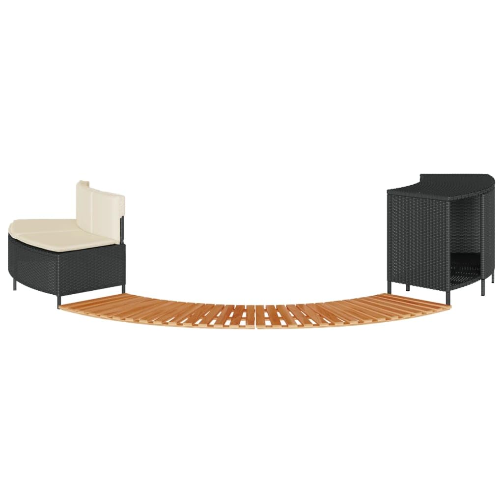 Whirlpool-Umrandung Schwarz Poly-Rattan und Massivholz Akazie Schwimmbecken Poolumrandung