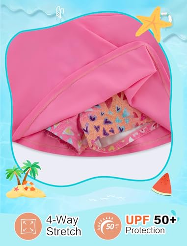 Seanrui Girls Long Sleeve Swimsuit Kids Rash Guard Bathing Suit with High Waisted Swim Skirt Swim Shirt 2026 Pink Heart — view 3