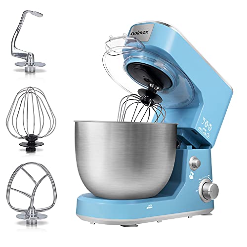 Stand Mixer, CUSIMAX Dough Mixer Tilt-Head Electric Mixer with 5-Quart Stainless Steel Bowl, Dough Hook, Mixing Beater and Whisk, Splash Guard, Blue Food Mixer