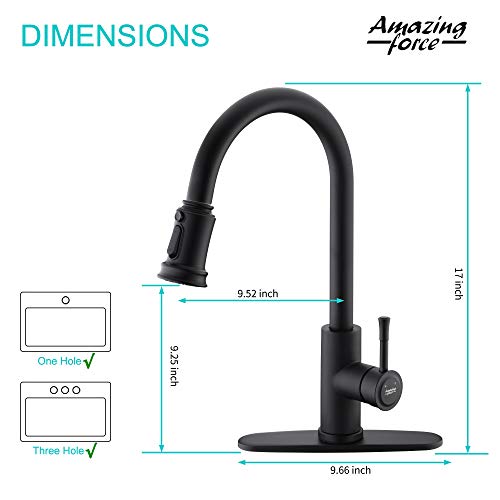 Amazing Force Touchless Kitchen Faucet With 3 Modes Pull Down Sprayer, Single Handle Automatic Motion Sensor Kitchen Sink Faucet With Fingerprints Resistant, Matte Black 1.8 Gpm #TOP6