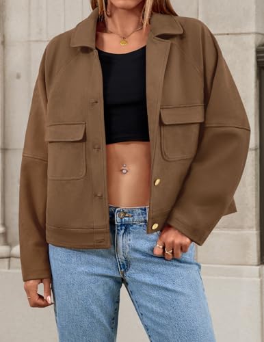 ZESICA Women's Button Down Cropped Shacket Jackets Fall Winter Casual Long Sleeve Coat Tops with Pockets Fashion Outwear3