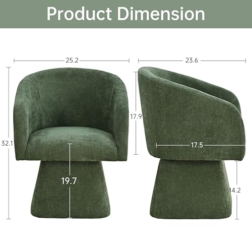 Image of VKNOW Upholstered Swivel Dining Chair with Barrel Back and Armrests | Modern Accent Arm Chair with Thickened Cushion, Soft Chenille Fabric, for Dining Room, Living Room, Vanity, Green