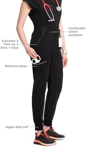 Infinity Women's Scrub Jogger Pants Mid Rise Bottoms with 5 Pockets, Moisture Wicking & 360° Stretch Fabric - CK110A, M, Black — view 3