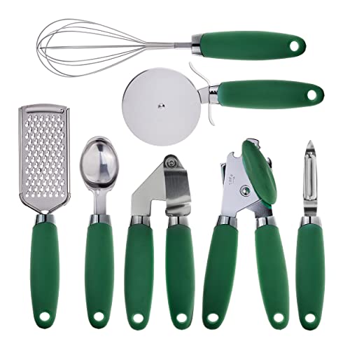 COOK WITH COLOR Kitchen Gadget Set Stainless Steel Utensils with Soft Touch Handles, 7 Pieces, Stainless Steel Green