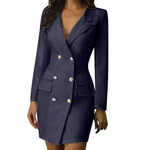 Blazerkleid Damen Große Größen - Bürokleidung Elegant Langarm Business Kleider Bleistiftkleid Slim Fit Wickelkleid Herbst Winter Longblazer...