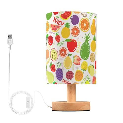 Sevdomey Lámpara de mesa de noche de frutas coloridas con puerto USB, no necesita bombilla, luz LED cálida para dormitorio, sala de estar, oficina, lámpara de mesita de noche para leer, estudio