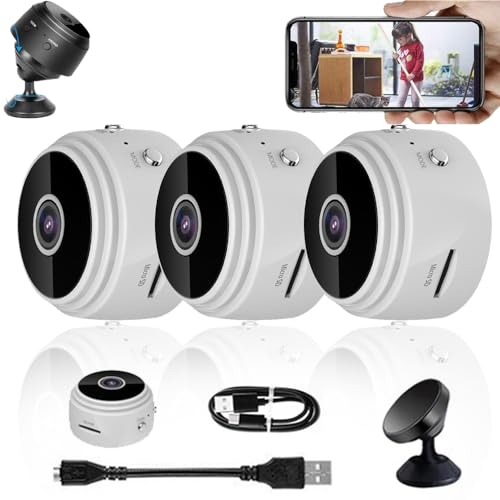 Camtrix Mini cámara de seguridad magnética, cámara oculta Camtrix, cámara de vídeo pequeña inalámbrica CamTrix WiFi-HD 1080p mini cámara de seguridad magnética inalámbrica (1080P,3 piezas-blanco)