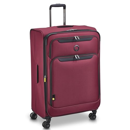 Image of DELSEY PARIS Sky Max 3.0 Checked Suitcase 28 Inch Large, Lightweight Softside Expandable Luggage, Spinner Wheels, Soft Touch Handle, Burgundy