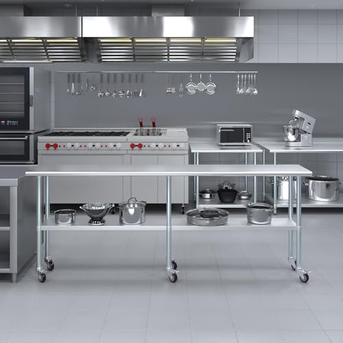 Image of AmGood 96 inch Long x 18 inch Deep Stainless Steel Table with Casters