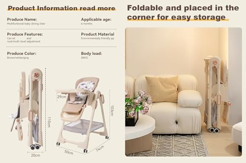 Image of Nine point nine PU Leather Highchair, High Chairs for Babies and Toddlers, Adjustable Baby High Chair, Easy to Fold Baby Chair (X8122 Khaki)