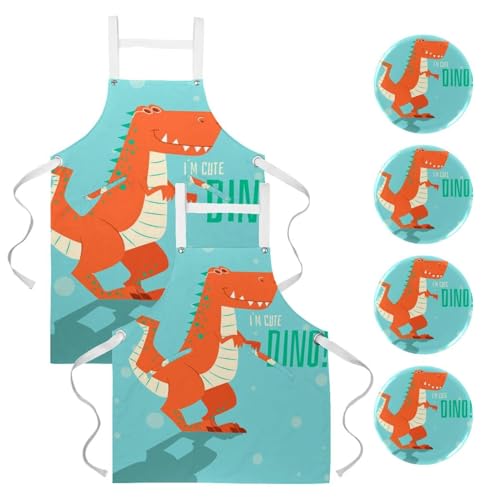 Tablier de cuisine avec 4 broches motif dinosaure multicolore mignon
