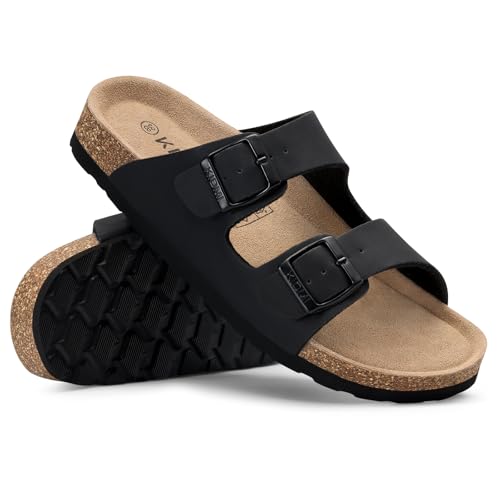 Image of KIDMI Unisex Summer Sandals Arch Support Cork Footbed Slide Sandals with Double Adjustable Buckle for Women Men
