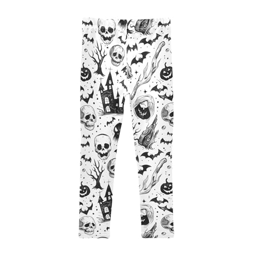 Black Skull Bat Halloween Girls Leggings Soft Stretch Workout Yoga Dance Pants for Kids Casual Tights2