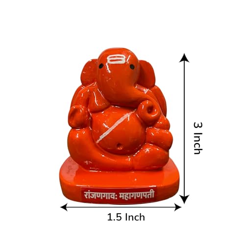 Image of KariGhar Ashtavinayak Ganesh Murti Made of Premium Resin, Perfect for Office Table, Study Desk, Home Temple, and Housewarming Gifts, 3-inch Orange Finish.