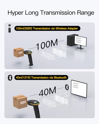 Inateck Escáner de Código de Barras Bluetooth, Lector de Código de Barras Inalámbrico USB 1D Portátil, 1 Carga al Mes, Escáner con Aplicación y SDK, BCST-21