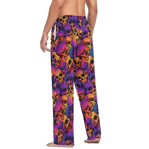 Pantalon de pyjama pour homme imprimé crâne multicolore à coupe ample décontractée
