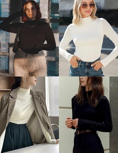 Ekouaer 3 Pack Turtleneck Shirt Women Long Sleeve Mock Neck Slim Fit Tops Winter Thermal Base Layer Soft Stretch Undershirts4