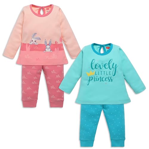 Image of LuvLap Baby Girls 100% Cotton Full Sleeve Top & Pyjama Sets, Pack Of 02