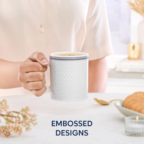 Image of Larah by BOROSIL 320ml x 2pc Opalware Starlight Tea /Coffee Mug Set, Microwave & Dishwasher Safe Embossed Design Crockery Ideal for Daily Use & Gifting