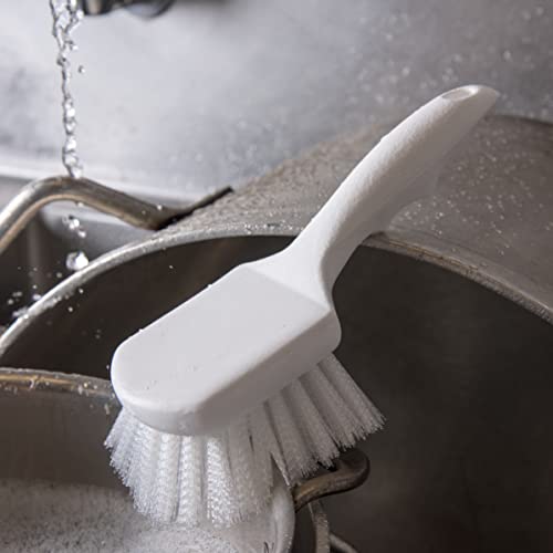 Image of Carlisle FoodService Products 3662000 Flo-Pac Plastic Handle Utility Scrub Brush, Nylon Bristles, 2 inch Bristle Trim, 8 inch Length, White, 3 Count