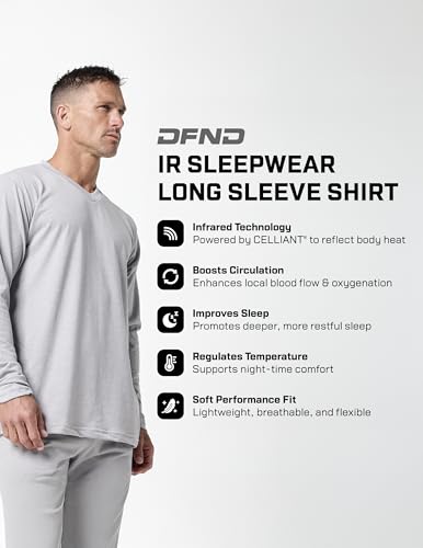 DFND Cooling Sleepwear V Neck Long Sleeve Shirt for Men – Celliant Infrared Recovery Technology - Made in USA2