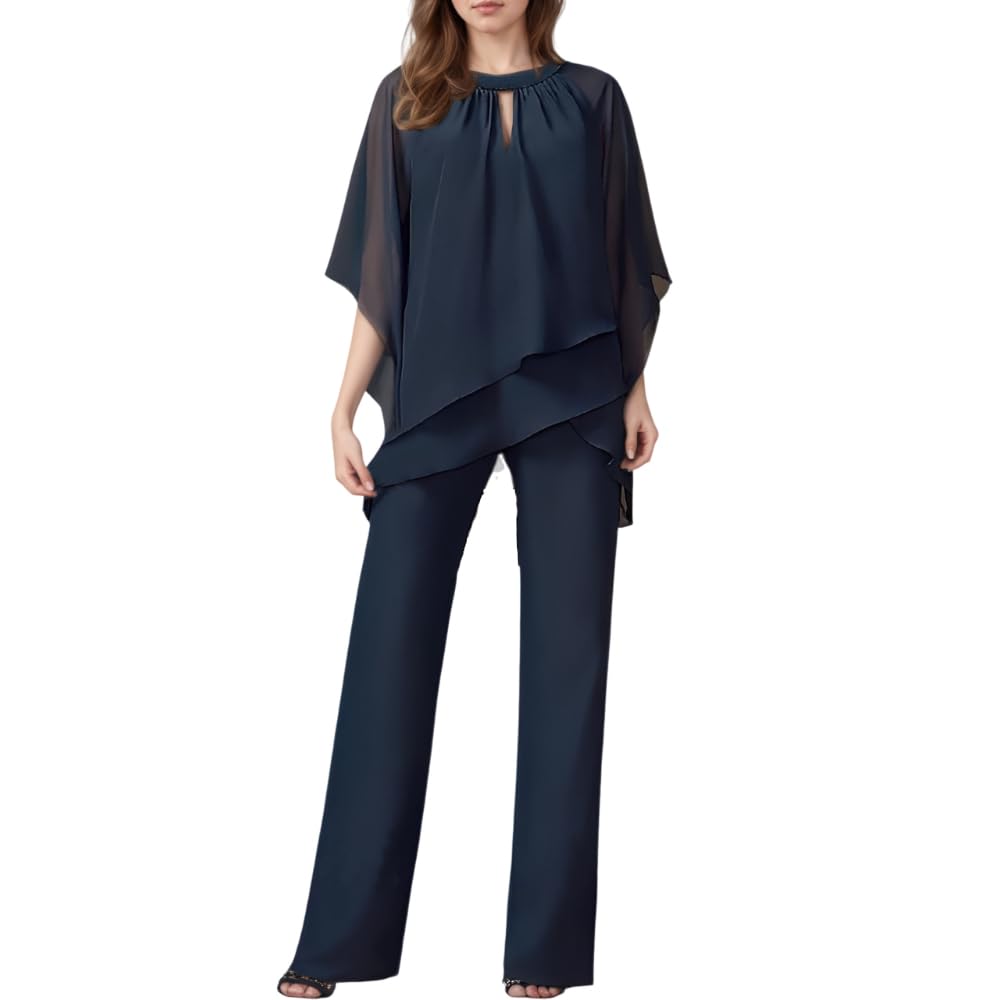 Akivide Womens Dressy Casual 2 Piece Outfits Pant Suits for a Wedding 2025 Fall Trendy Irregular Chiffon Wide