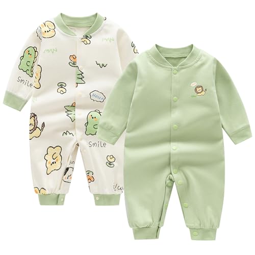 Image of Egaivtya Newborn Baby Boys 2 Pack Cotton Romper Outfits Infant Long Sleeve One-Piece Toddler Button Jumpsuits