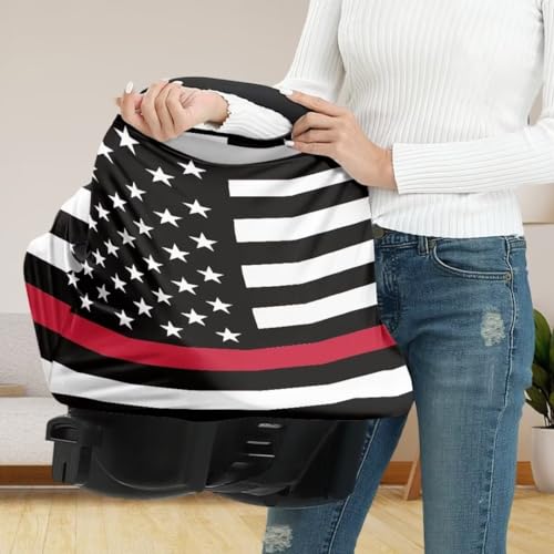 Image of Coldinair US Flag Car Seat Cover for Babies Boys Girls,Nursing Cover,Soft Stretchy Infant Carseat Canopy,Shopping Cart /High Chair /Stroller Covers