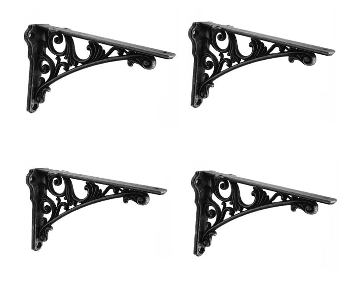 Decorative Shelf Bracket 12 inch Iron Gray Brackets for Shelving Solid Heavy Duty Vintage DIY Projects Hardware Included 4 Pack Heavy-Duty Shelf-Brackets