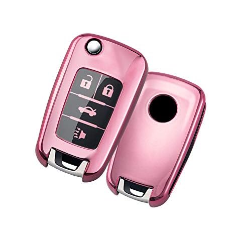 YIJINSHENG TPU Car Key Soft Plating Protection Shell Case Cover for Chevrolet Camaro Cruze Impala Equinox Volt Spark Sonic Folding Flip Remote Key FOB Shell 4 Buttons (Pink) Cover