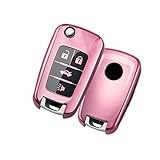 YIJINSHENG TPU Car Key Soft Plating Protection Shell Case Cover for Chevrolet Camaro Cruze Impala Equinox Volt Spark Sonic folding Flip Remote Key FOB Shell 4 Buttons (Pink)