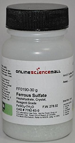 Iron II (Ferrous) Sulfate, Heptahydrate Form - Reagent Grade Laboratory Reagent, 30g