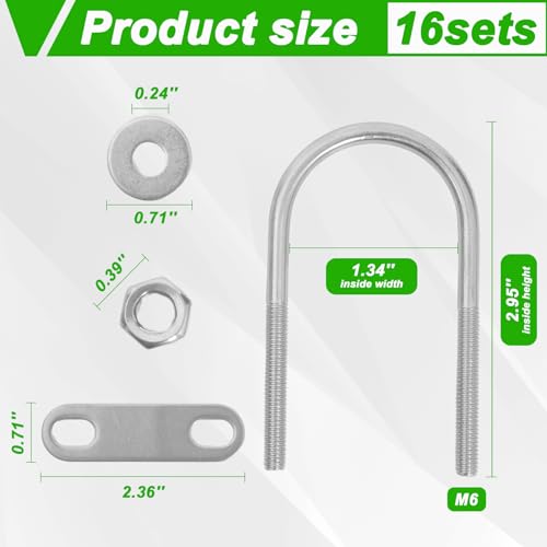 Image of 18 Sets Round U Bolts 1.34 inch(34mm) Inner Width 75mm Length Zinc Plated Steel M6 with Nut, Plate, Washer