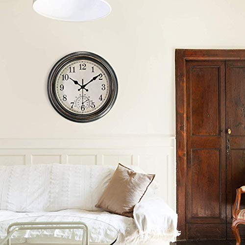 12 Inch Wall Clock With Thermometer,Battery Operated Waterproof Indoor/Outdoor Clock For Bathroom/Kitchen/Bedroom,Bronze #TOP6