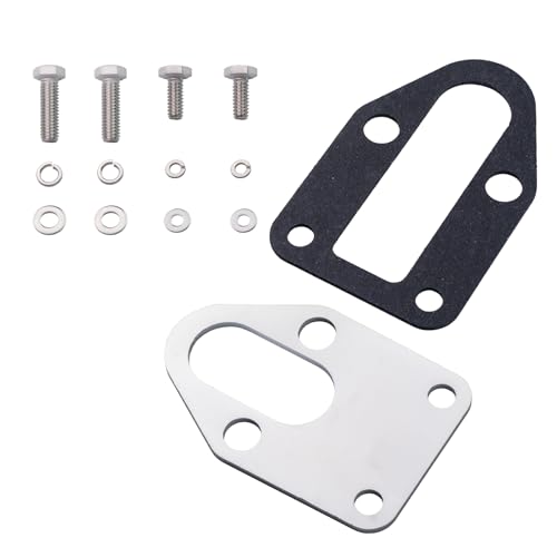 Image of Chrome Fuel Pump Block Off Plate with Gasket & Stainless Hex Small Block Engine Hex Bolt Kit, for SBC 265 283 327 305 302 350 383 400 SB Engine