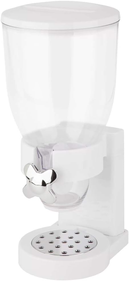 BAKAJI Dispenser for Cereals/Pasta/Sweets/Sweets/Single Dry Fruits with Wheel, 500 g Container and Internal Dispenser, White