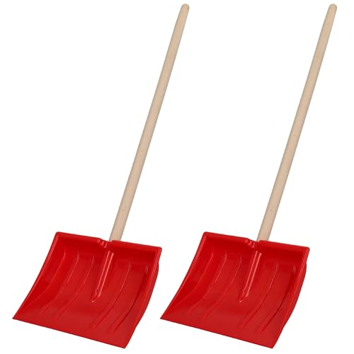 KOTARBAU 2er Set Schneeschaufel für Kinder - 25 x 20 cm - Schnee Schaufel mit Holzstiel - 82 cm - Kinderschaufel - Leicht & Sicher - Schneeschieber - Klein - Rot