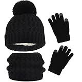 Gants tricotés tactiles d'écran : l'ensemble d'hiver tricoté pour enfants comprend une paire de gants qui peuvent toucher l'écran avec le pouce et l'index, gardant les mains au chaud et faciles à utiliser avec des appareils électroniques protégés, des téléphones portables, etc. Ils ont également des motifs antidérapants sur la paume, ne tombent pas facilement.