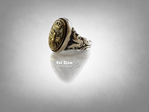 Vintage Queen Bee Brass & Sterling Silver 925 Ring by Ezi Zino3