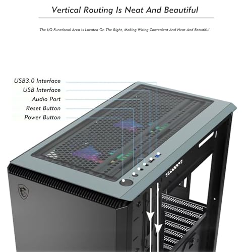 Gabinete Gaming para computadora, compatible con ATX/M-ATX/ITX, panel lateral de vidrio templado, soporte para refrigeración líquida, fácil administración de cables, panel superior I/O, 8 ventiladores miniatura 4