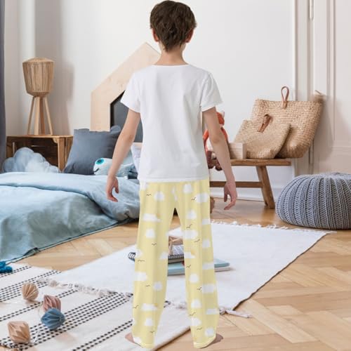Boy's Pj Pants Flying Bird Cloud Yellow Sky Lounge Bottoms Elastic Waist Kids Joggers with Pockets Size 6-143