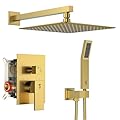 SR SUN RISE 12 Inches Bathroom Luxury Rain Mixer Shower Combo Set Wall Mounted Rainfall Shower Head System Brushed Nickel Finish Shower Faucet Rough-In (12 Inch, Brushed Gold)
