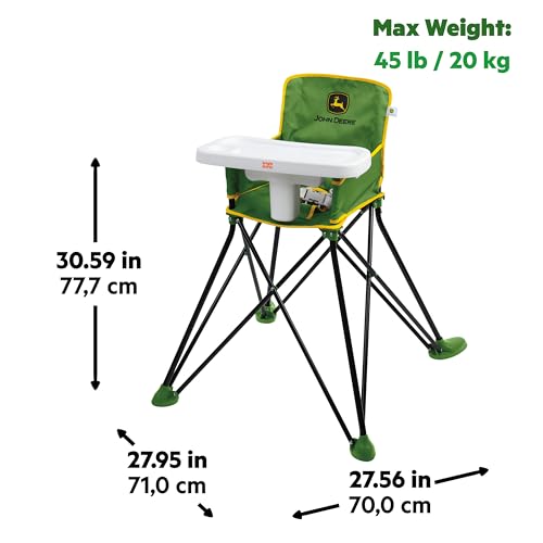 Image of Bright Starts John Deere Pop 'N Dine Portable High Chair, Indoor /Outdoor, Dishwasher Safe Tray, Easy to Fold, Unisex, Green, 6 Months +